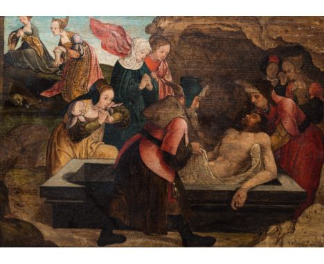 Full title: Northern Netherlands: The entombment of Christ, oil on panel, first third 16th C.Description:Work: 31 x 23,5 cm  