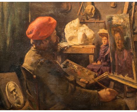 Full title: Josephus De Pooter (1867-after 1924): The painter in his studio, oil on canvas, dated 1891Description:Work: 67 x 