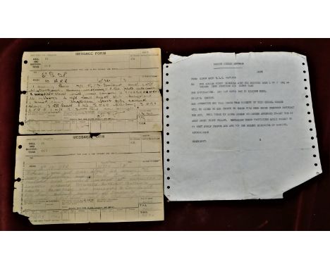 British WWII Signals Collection of ephemera (3) including messages written on Army Forms for 10 ARP signallers X/329 &amp; X/