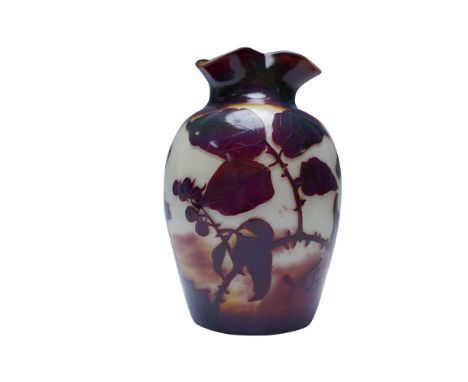 A striking Art Nouveau cameo glass vase designed by Desire and Henri Muller for Val St. Lambert. This finely crafted piece fe