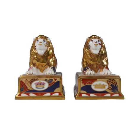Pair of Royal Worcester fine bone china figurines from the Nelson Collection titled Trafalgar Lions. These figures are inspir