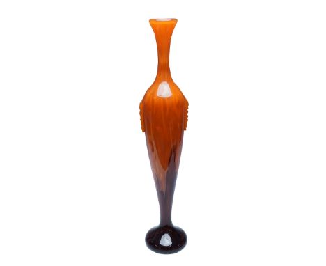 A stunning French Art Deco glass vase by Schneider, signed "Schneider" on the base. This elegant piece showcases a striking a