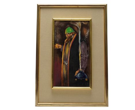 From the private estate of a relative of Charles Noke and made by Charles Noke, this plaque is depicting an alchemist, marked