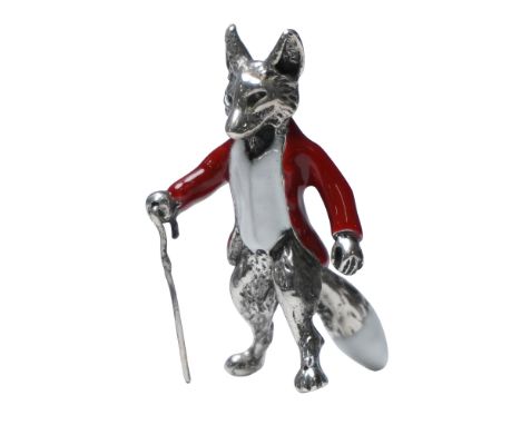 Miniature figurine crafted in sterling silver, depicting a fox standing upright on its hind legs. The figure is designed in a