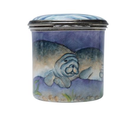Featuring a seascape with dolphins and manatees. The hand-painted exterior depicts a pair of manatees swimming among seaweed 