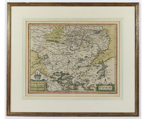 THÜRINGEN, "Thuringae nova descriptio", kolorierter Kupferstich, 38 x 48, JANSSONIUS, 17.Jh., R.