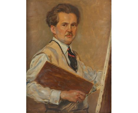 HEIN, Bruno (1888-1955), "Selbstportrait vor Staffelei", Öl/Malkarton, 80 x 60, besch., unten links signiert, "München" bez. 