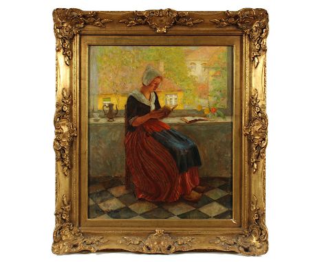SCHMITZ-PLEISS, Carl (1877-1943), "Lesende am Fenster", Öl/Lwd., 60 x 51, unten links signiert, R.