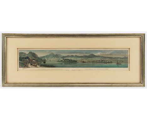 PANORAMA VON NONNENWERTH, kolorierter Stich, 8,5 x 53, von Ruff nach Ditzler, E.19.Jh., R.