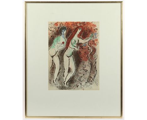 CHAGALL, Marc, "Adam und Eva und die verbotene Frucht", Original-Farblithografie, 35 x 26, aus "Bibel" II, 1960, WV Mourlot N