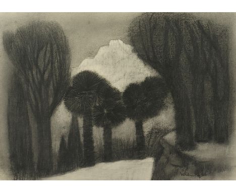 VORDEMBERGE, Friedrich, "Südliche Berglandschaft im Winter", Kreide, 52 x 74, unten rechts handsigniert, R.