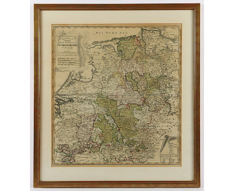 WESTFALEN, "Charte über die sämtlichen zum Westphälischen Kreis gehörige Länder..", kolorierter Kupferstich, 53 x 48, von Güs