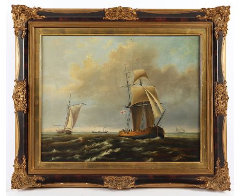 MALER DES 19.JH., "Seestück mit Schiffen", Öl/Lwd., 41,5 x 50,5, besch., R.