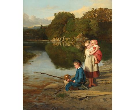 HOLL, Frank Francis Montague (1845-1888), zugeschrieben, "Angelnde Kinder", Öl/Lwd., 61 x 51, doubliert, unten rechts bezeich