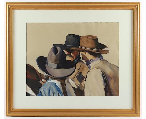 FAWCETT, John (*1952), "A Cowgirl with two Cowboys", Aquarell/Papier, 43,5 x 55,5 (Passepartoutausschnitt), unten rechts sign