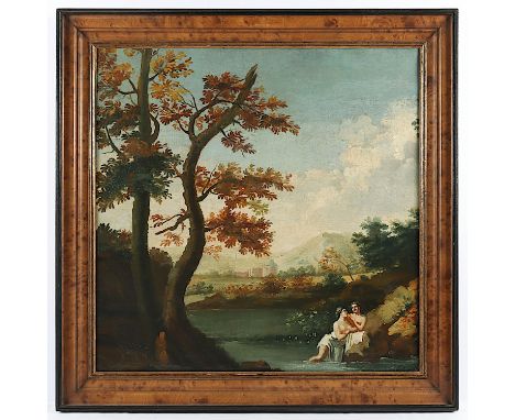 MALER DES 18.JH., "Landschaft mit Badenden", Öl/Lwd., 72,5 x 72, doubliert, rest., R.