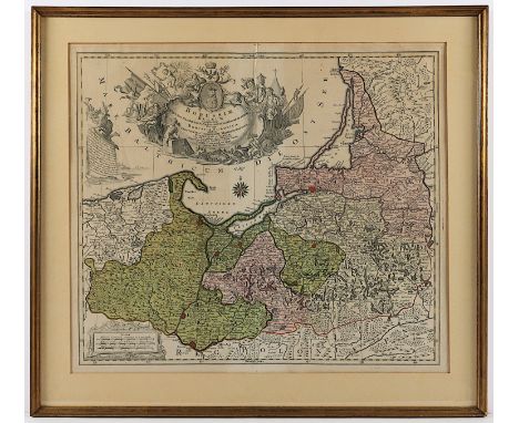 PREUSSEN, "Borussiae regnum..", kolorierter Kupferstich, 49 x 57, bei Tobias Conrad LOTTER, Augsburg, um 1759/60, R.