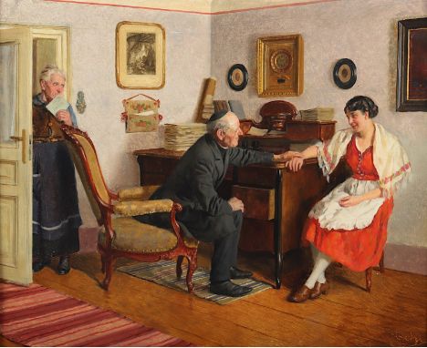 REICH, Adolf (1887-1963), "Väterlicher Zuspruch", Öl/Holz, 40 x 50, unten rechts signiert, R.