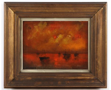 MALER M.20.JH., "Sonnenuntergang", Öl/Lwd., 30 x 40, unten links unleserlich signiert, R.