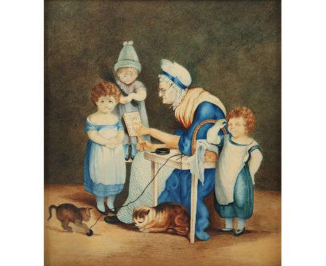 ENGLAND 2.H.19.JH., "Großmutter lehrt ihre Enkelkinder", Aquarell/Papier, 26 x 23, min.besch., R.