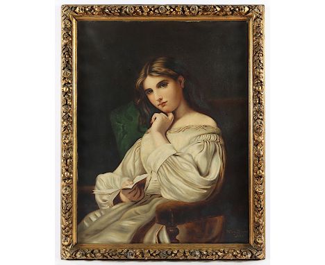 HEGENER, Hedwig (Malerin um 1900), "Portrait einer jungen Frau mit Brief", wohl Kopie, Öl/Lwd., 78 x 59,5, unten rechts signi