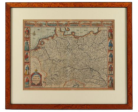 DEUTSCHLAND, "A newe mape of Germany newly augmented by John Speed Ano Dom. 1626", kolorierter Kupferstich, 42 x 53, London, 