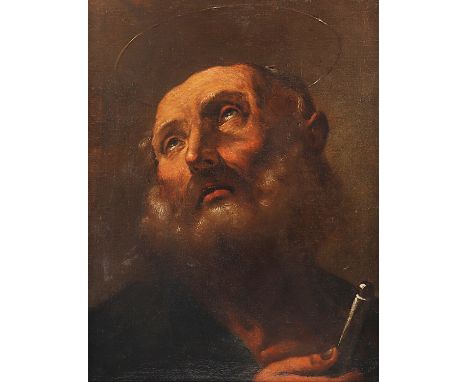 SAKRALMALER 17.JH., "Bildnis des Apostel Petrus", Öl/Lwd., 50 x 37, doubliert, verso bez. "Cte. Luca Caspian Veneziano", R.
