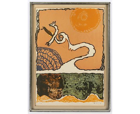 ALECHINSKI, Pierre, "Komposition", Original-Farblithografie, 72 x 51, nummeriert 40/150, handsigniert, fleckig, R.