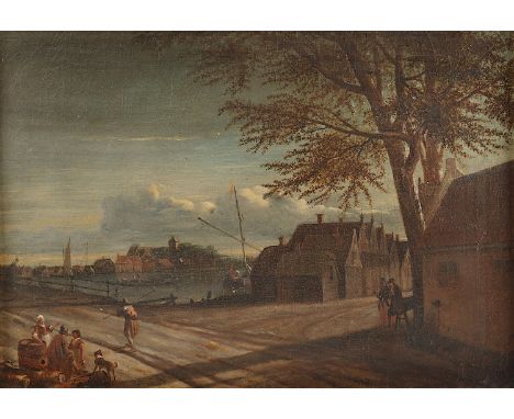 NIEDERLANDE 17.JH., "Hafenszenerie", Öl/Lwd., 30,5 x 42,5, doubliert, R.