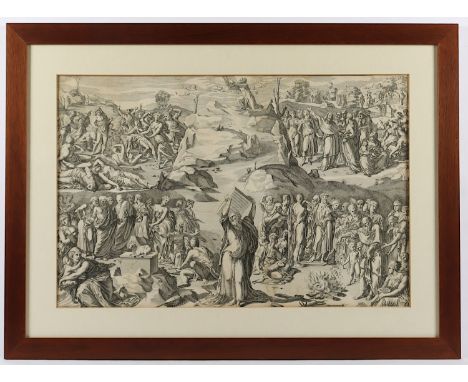 MOSES UND DAS VOLK ISRAEL AM SINAI, Kupferstich, 45 x 67,5 (Passepartoutausschnitt), vgl. Fußboden im Dom von Siena wohl Leli