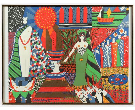 IANNONE, Dorothy, "Merlin and Lady Vivian", Farbserigrafie, 60 x 74, nummeriert 30/150, handsigniert, 1973, R.