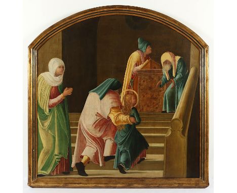 SAKRALMALER DES 20.JH., "Der zwölfjährige Jesus im Tempel", Öl/Holz, 100 x 98, parkettiert, R.