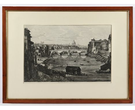 ROMANSICHT, "Veduta dell'Antico Ponte..", Kupferstich, 34 x 52,5, Luigi Rossini, 1823, R.