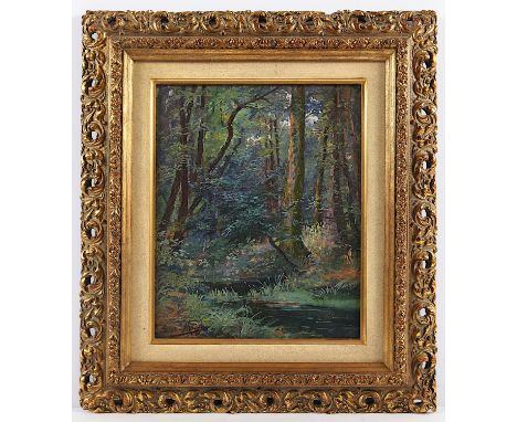 MARZO, E. di (Maler um 1900), "Bachlauf im Wald", Öl/Holz, 27 x 22, unten links signiert, R.