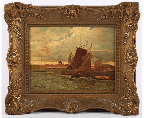 FEY, Carl Otto (1894-1971), "Niederländische Landschaft mit Schiffen", Öl/Holz, 18 x 24, besch., unten links signiert und "Df
