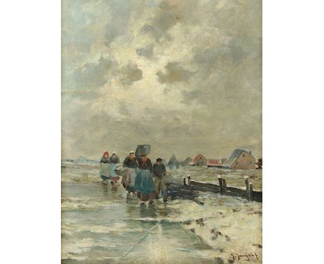 JUNGBLUT, Johann (1860-1912), "Winter am Niederrhein", Öl/Lwd., 47 x 34,5, unten rechts signiert, R.