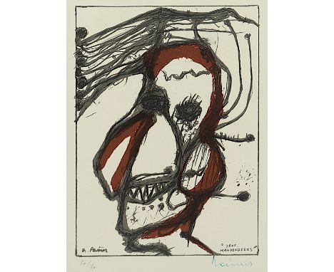 RAINER, Arnulf, "Prof. Handendoeks", Farboffsetlithografie, 31 x 23, nummeriert 80/80, 1967, handsigniert, R.