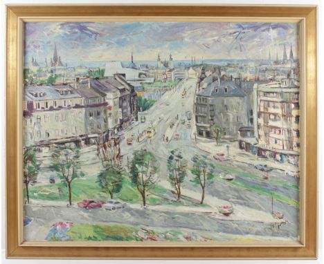 ENGEL, Hans (Bonner Maler, *1911), "Blick von Beuel über die Kennedybrücke nach Bonn", Öl/Lwd., 122 x 150, unten rechts unles