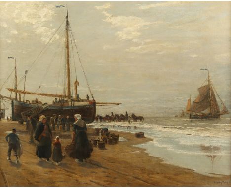 RASCH, Heinrich (1840-1913), "Krabbenfischer am Strand", Öl/Lwd., 80 x 100, rest., unten rechts signiert und "1910" datiert, 