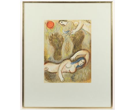 CHAGALL, Marc, "Boaz erwacht und sieht Ruth zu seinen Füßen", Original-Farblithografie, 35 x 26, aus "Bibel" II, 1960, WV Mou