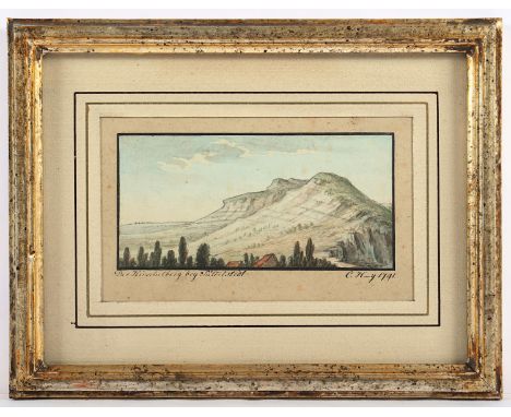 HORNY, Conrad (1764-1807), "Der Hirschelberg bey Sättelstedt", Aquarell/Papier, 7,5 x 15, unten rechts signiert und "1791" da