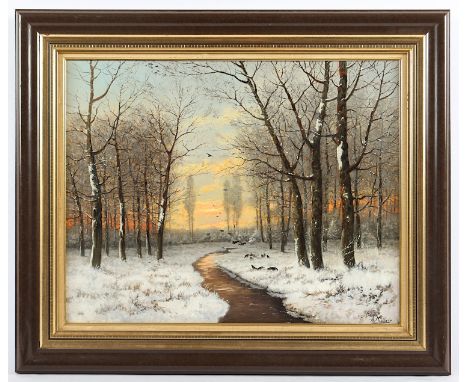 MÜLLERS, Albert (*1921), "Winterlandschaft im Abendrot", Öl/Holz, 40 x 50, unten rechts signiert, R.