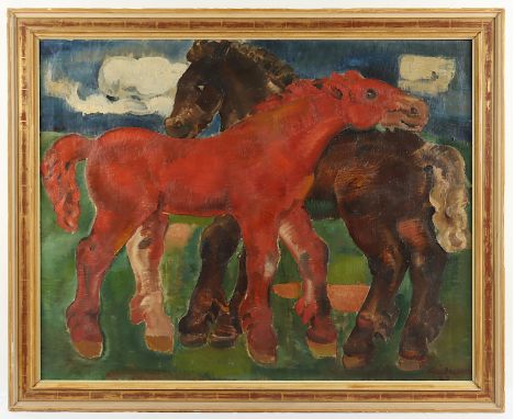 RÜBSAM, Jupp (1896-1976), "Zwei Pferde", Öl/Lwd., 101 x 126, doubliert, unten rechts signiert und "29" datiert, verso eine ex