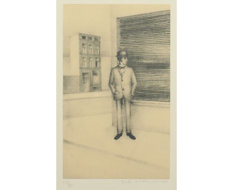 RÄDERSCHEIDT, Anton, "Mann an der Straßenecke", Lithografie, 24 x 15, nummeriert 49/85, von Gisele Räderscheidt signiert, R.