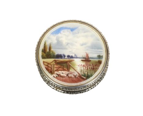 A Continental Silver and Enamel Compact,  With English Import Marks for F. B. Reynolds, London, 1927 circular, the hinged cov