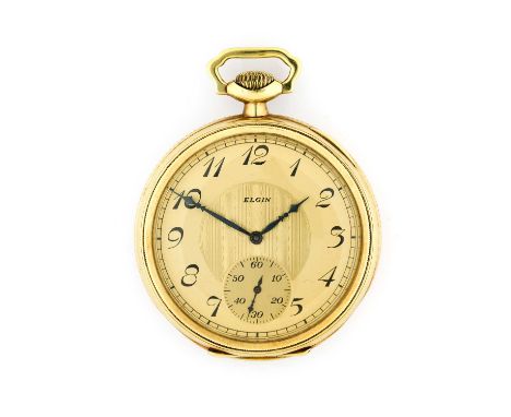 Elgin: An Art Deco 14 Carat Gold Open Faced Pocket Watch, signed Elgin, circa 1925, manual wound lever movement signed and nu