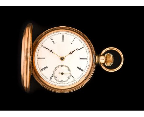 A Full Hunter Pocket Watch, circa 1890, manual wound lever movement numbered 44562, enamel dial with Roman numerals, seconds 