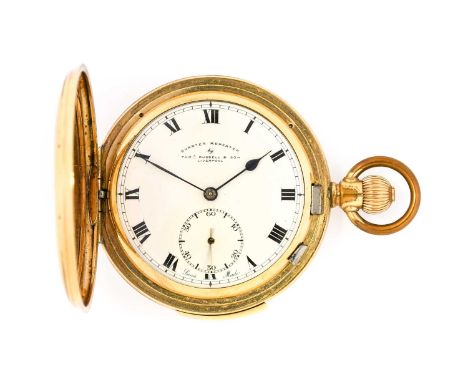 Thos Russell &amp; Son: A Gold Plated Full Hunter Quarter Repeater Pocket Watch, signed Thos Russell &amp; Son, Liverpool, ci