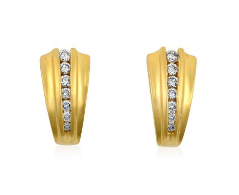 A Pair of 18 Carat Gold Diamond Earringsa row of graduated round brilliant cut diamonds in a yellow channel setting, to a tap