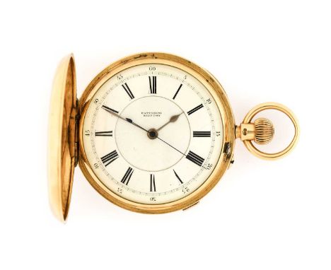 Fattorini: An 18 Carat Gold Full Hunter Chronograph Pocket Watch, retailed by Fattorini, Skipton, 1887, manual wound lever mo